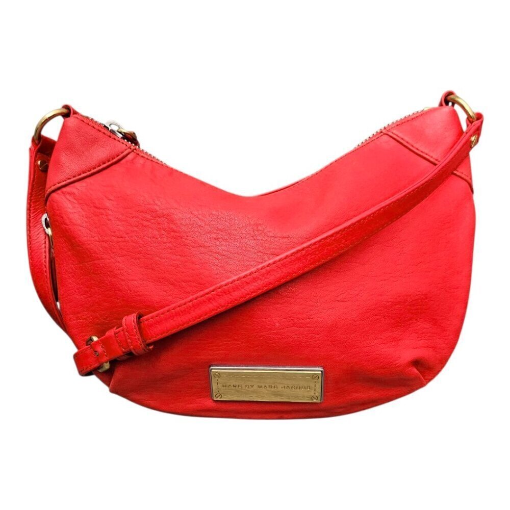 MARC BY MARC JACOBS Washed Up Lambskin Leather Hobo Flame Scarlet Crossbody Bag